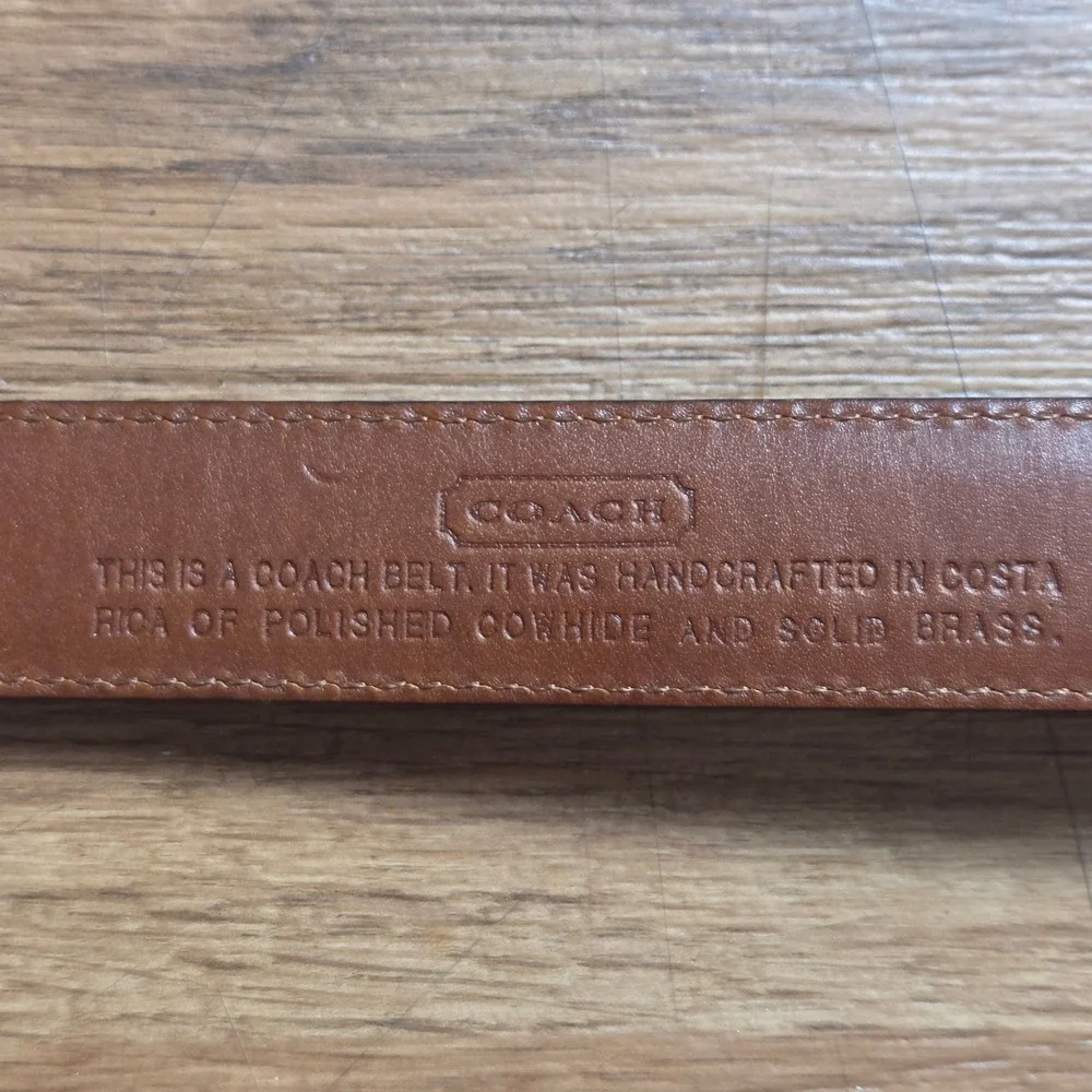 Coach Polished Cowhide Leather Belt 36 Handcrafted Solid Brass Buckle Minimalist